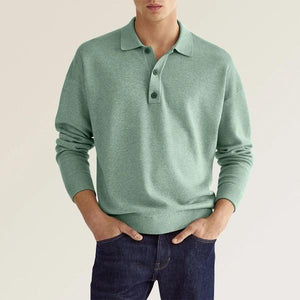 Men's Solid Color Long Sleeve Polo Shirt