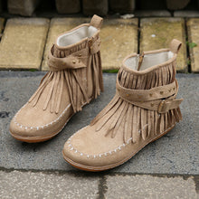 Load image into Gallery viewer, Women&#39;s Suede Fringe Drop Round Toe Flat Boots
