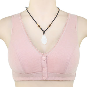 Button Front Lace Trim Soft Cotton Tank Bra