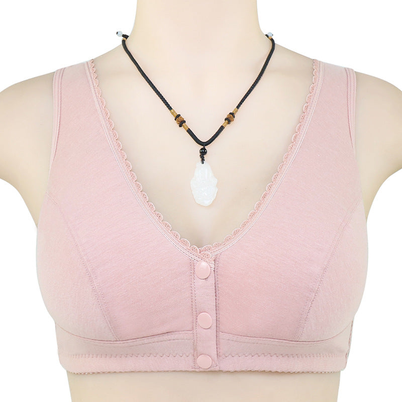 Button Front Lace Trim Soft Cotton Tank Bra