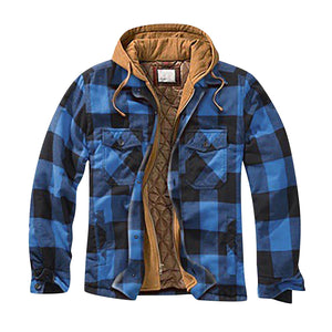 Shirt Jacket for Men Button and Zip Closure Plaid Thickened Loose Men's Casual Jacket Color Matching