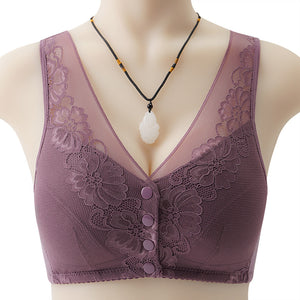 Ladies Cotton Lace Front Button Bra