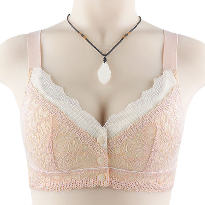 Women's Lace Front Button Adjustable Straps Bra