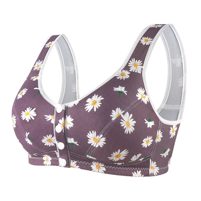 Women's wide shoulder strap front button printed underwear