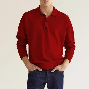 Men's Solid Color Long Sleeve Polo Shirt