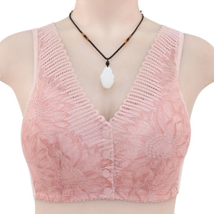 Ladies Soft Cotton Lace Front Button Bra