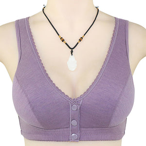 Button Front Lace Trim Soft Cotton Tank Bra