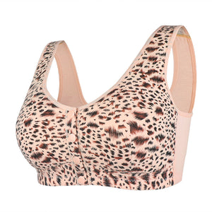 Leopard print soft cotton button-front bra