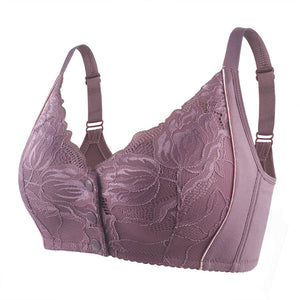 Women's lace front button shaped bra