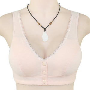 Button Front Lace Trim Soft Cotton Tank Bra