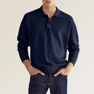 Men's Solid Color Long Sleeve Polo Shirt