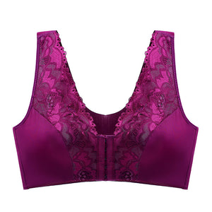 Large size lace push-up breathable ultra-thin front button bra