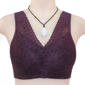 Ladies Soft Cotton Lace Front Button Bra