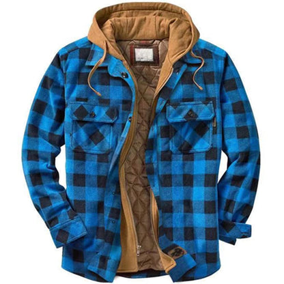 Shirt Jacket for Men Button and Zip Closure Plaid Thickened Loose Men's Casual Jacket Color Matching