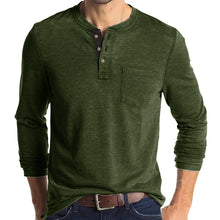 Load image into Gallery viewer, Mens Casual Round Neck Buttons Shirt Tops Soild Color Long Sleeves Slim Fit Tee
