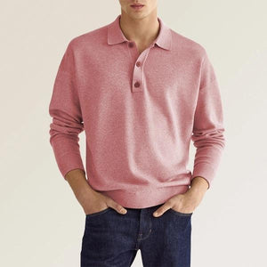 Men's Solid Color Long Sleeve Polo Shirt