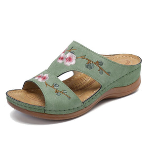 Hollow Flower Embroidered Wedge Ladies Slippers