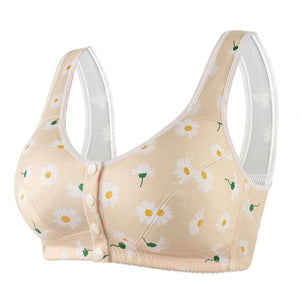 Women's wide shoulder strap front button printed underwear