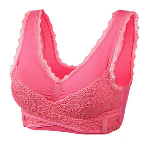 Women's Plus Size Lace Wide Straps Wireless Bra Front Closure Push Up Bras