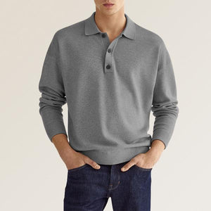 Men's Solid Color Long Sleeve Polo Shirt