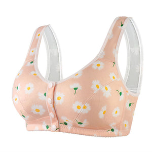 Women's wide shoulder strap front button printed underwear