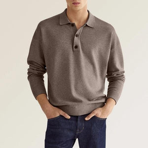 Men's Solid Color Long Sleeve Polo Shirt