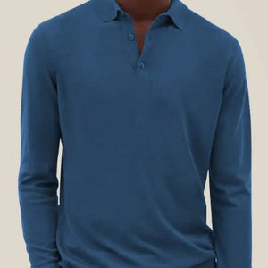 Men's Solid Color Long Sleeve Polo Shirt