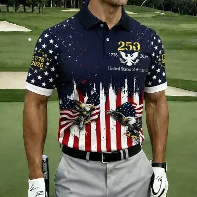 Men's American 250th Anniversary Print Casual Polo Shirt