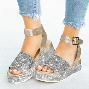 Ladies Rhinestone Buckle Fashion Platform Sandals