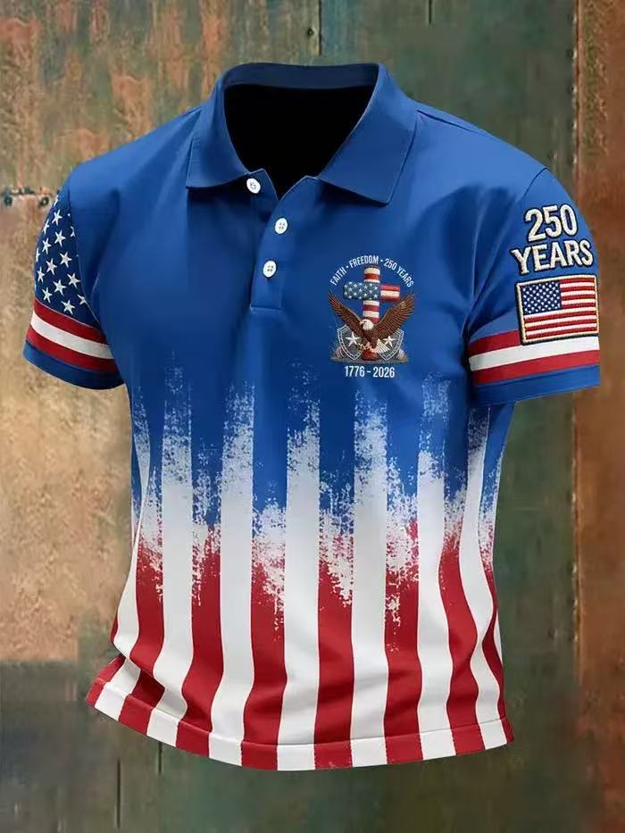 Men's American 250th Anniversary Print Casual Polo Shirt