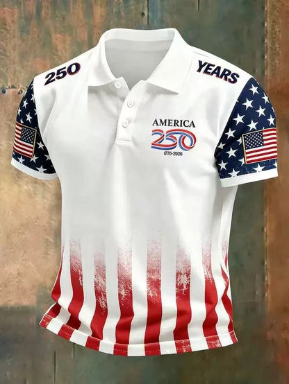 Men's American 250th Anniversary Print Casual Polo Shirt