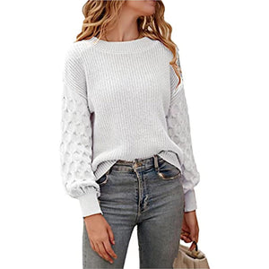 Women's Pullover Crew Neck Sweater Casual Long Sleeve Loose Chunky Knit Jumper Blouse Tops