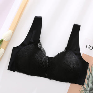 Women's Plus Size Lace Wide Straps Wireless Bra Front Closure Push Up Bras