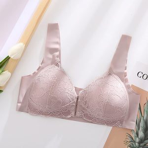 Women's Plus Size Lace Wide Straps Wireless Bra Front Closure Push Up Bras