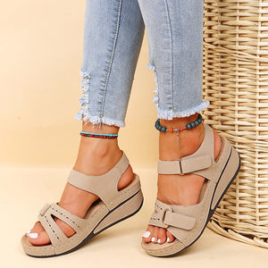 Women's round toe platform Velcro sandals-UK