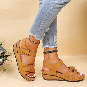 Women's round toe platform Velcro sandals-UK