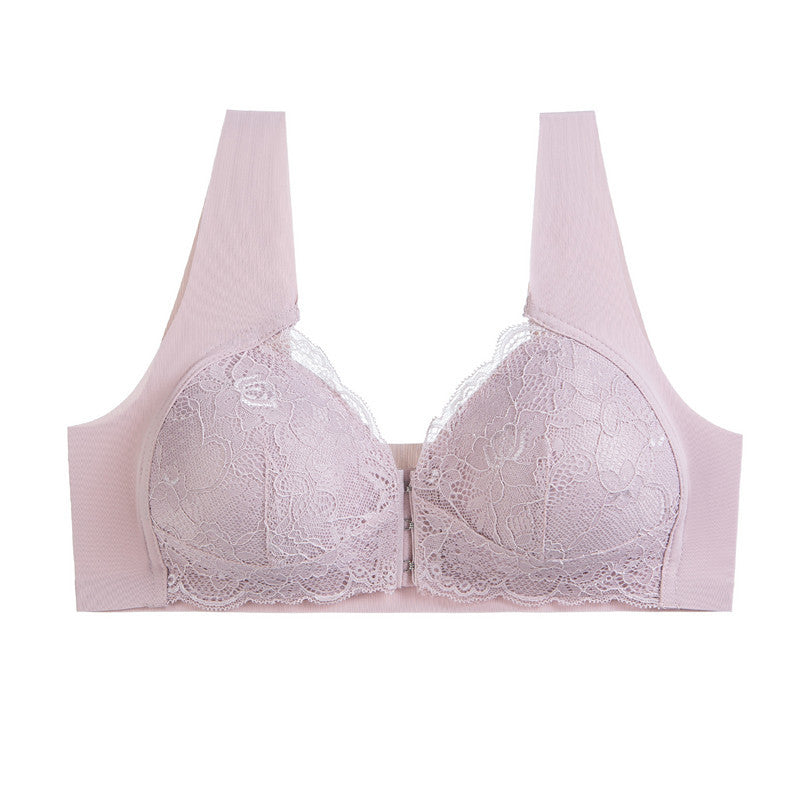 Women's Plus Size Lace Wide Straps Wireless Bra Front Closure Push Up Bras