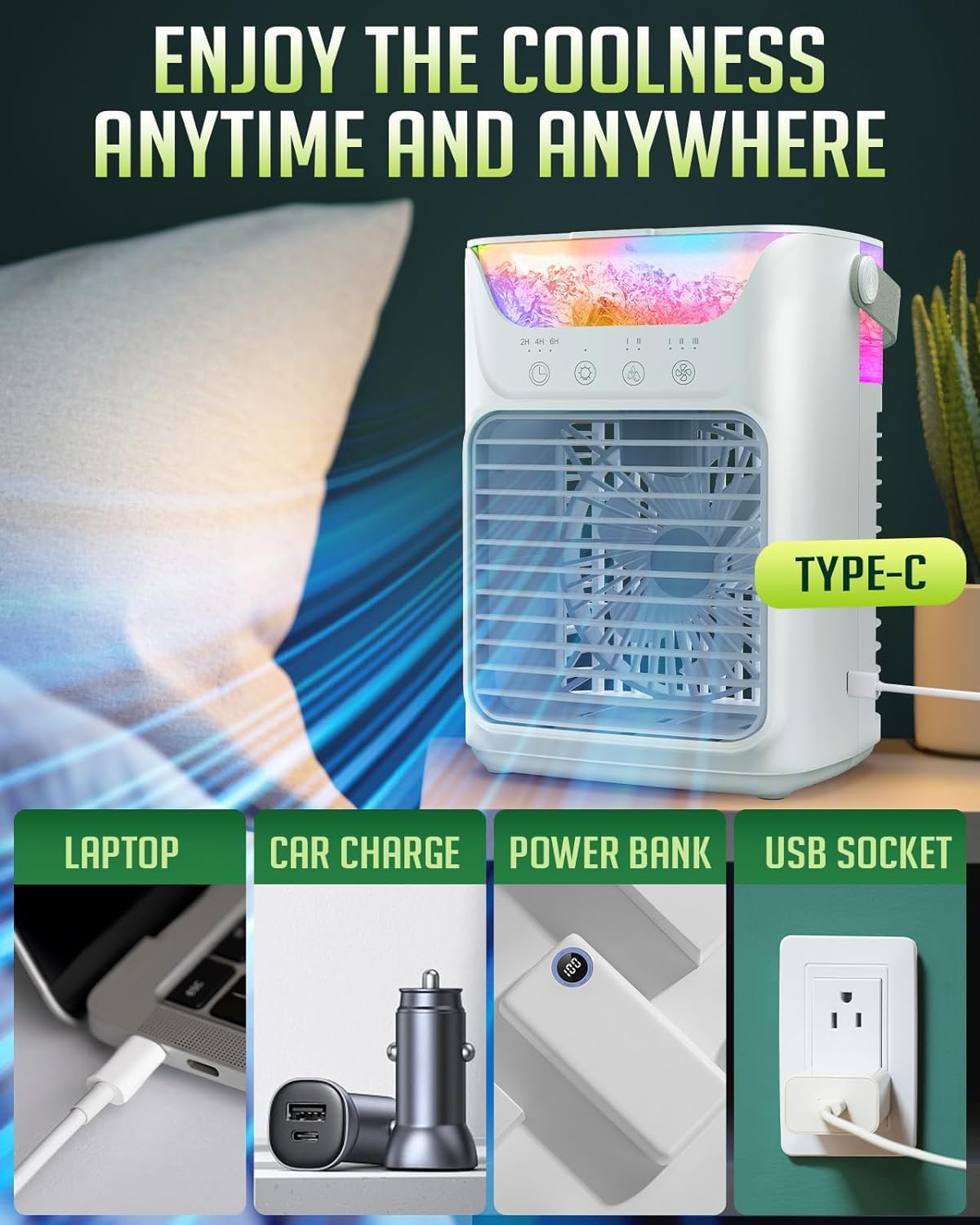 2024 Upgraded Powerful Cooling Mini Evaporative Air Cooler