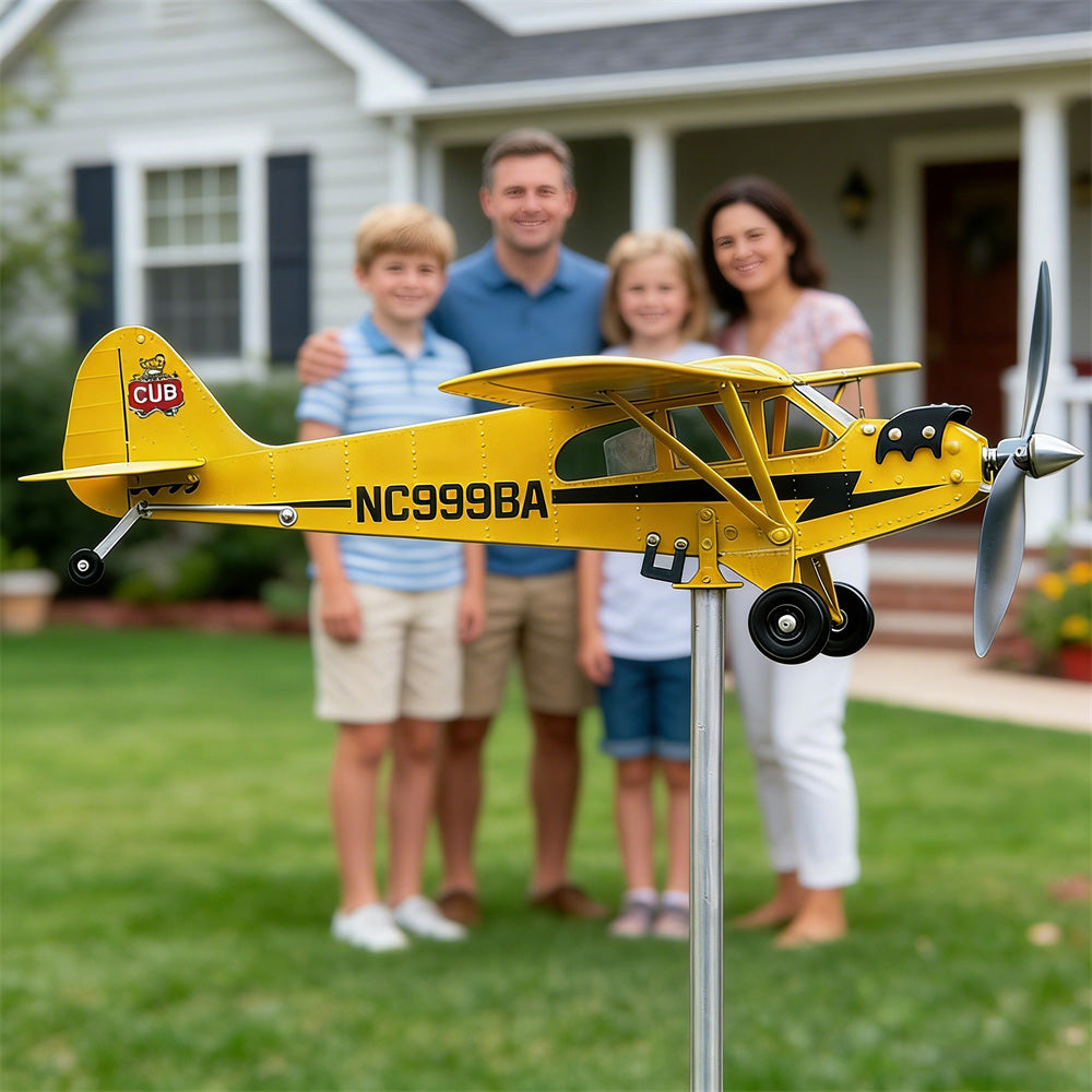Piper Cub Vintage Metal Airplane Garden Wind Spinner