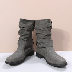 2024 new mid-tube flat bottom Martin women's autumn British style knight boots