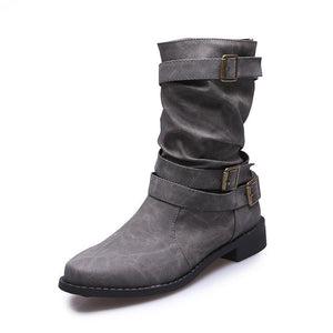 2024 new mid-tube flat bottom Martin women's autumn British style knight boots