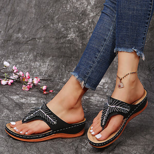 Flat lightweight rhinestone flip flops