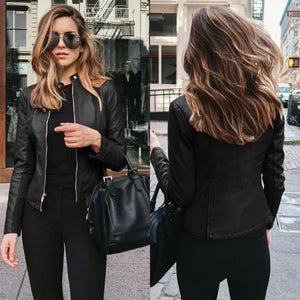 Stylish women's PU leather jacket; choose from 8 colors to match any outfit