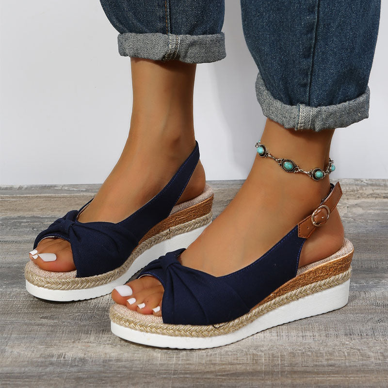 2024 Women's Hemp Rope Bow Wedge Casual Sandals