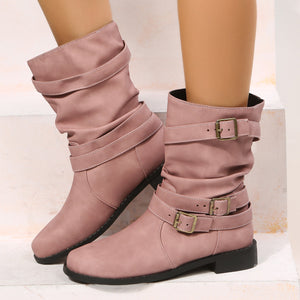 2024 new mid-tube flat bottom Martin women's autumn British style knight boots