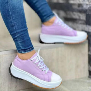 2024 round toe lace-up platform arch support canvas shoes