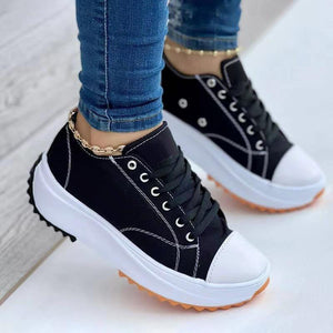 2024 round toe lace-up platform arch support canvas shoes