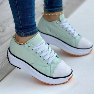 2024 round toe lace-up platform arch support canvas shoes