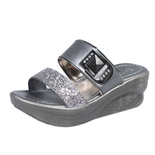 Load image into Gallery viewer, Ladies Sequined Rhinestone Wedge Slippers
