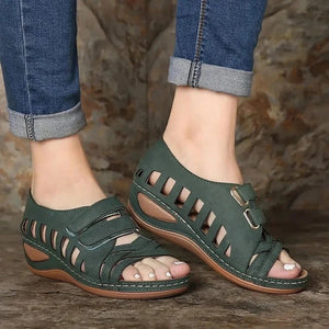 Women's Hollow Open Toe Velcro Wedge Sandals